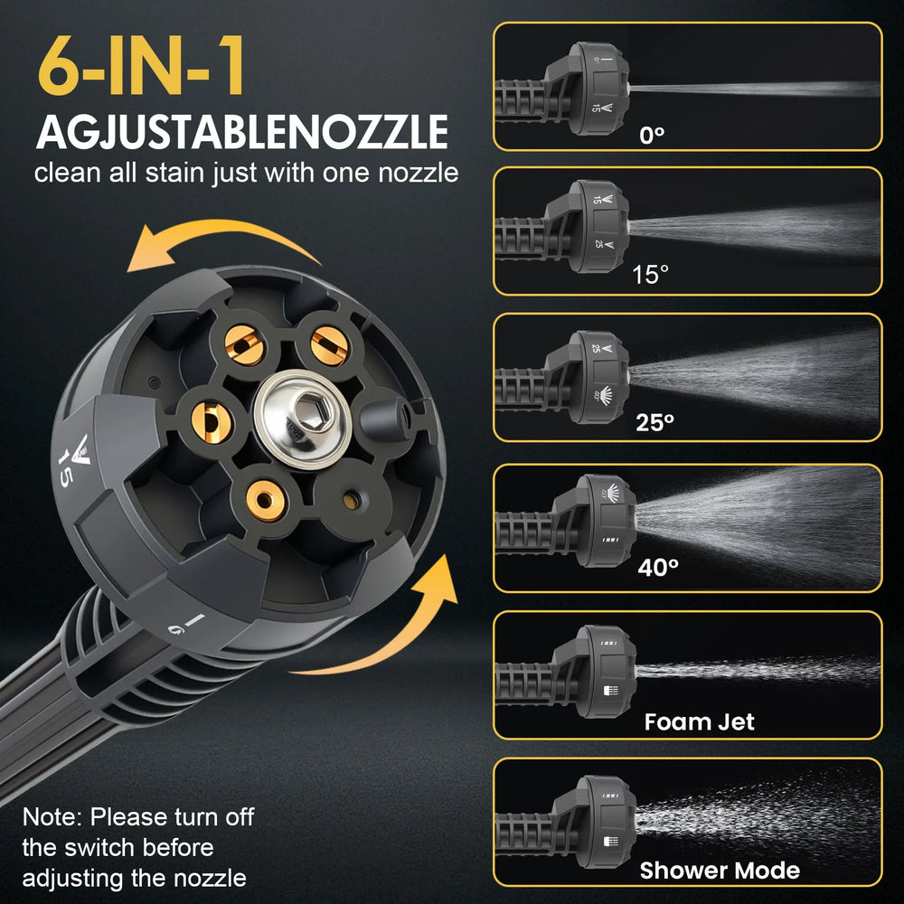 SurgeWash cordless pressure washer with 6-in-1 nozzle and included battery
