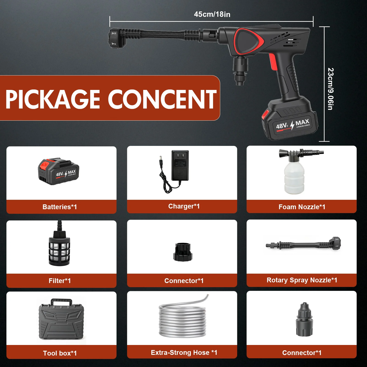 SurgeWash cordless pressure washer with 6-in-1 nozzle and included battery