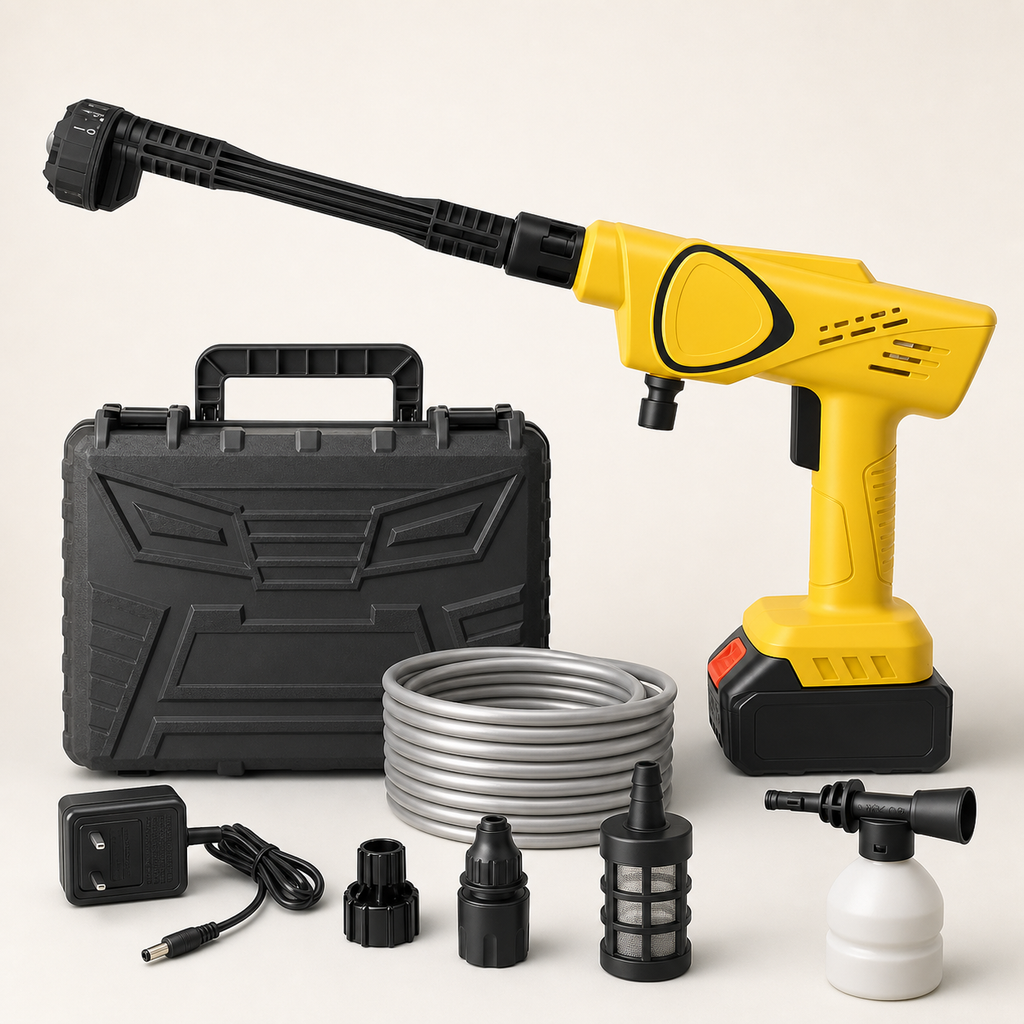 SurgeWash cordless pressure washer kit on a warm white background