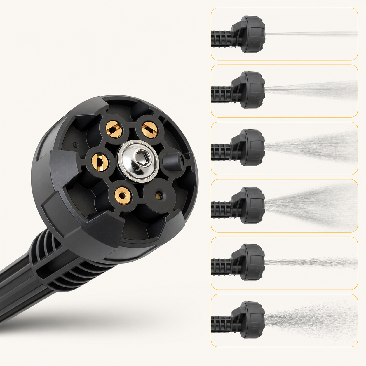 SurgeWash 6-in-1 nozzle and spray pattern details